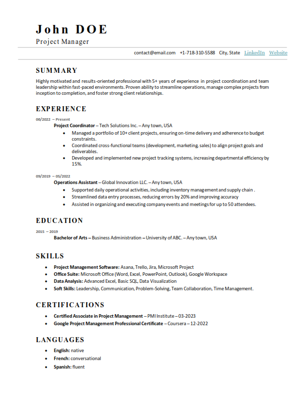 Professional, well structured and ATS-optimized resume