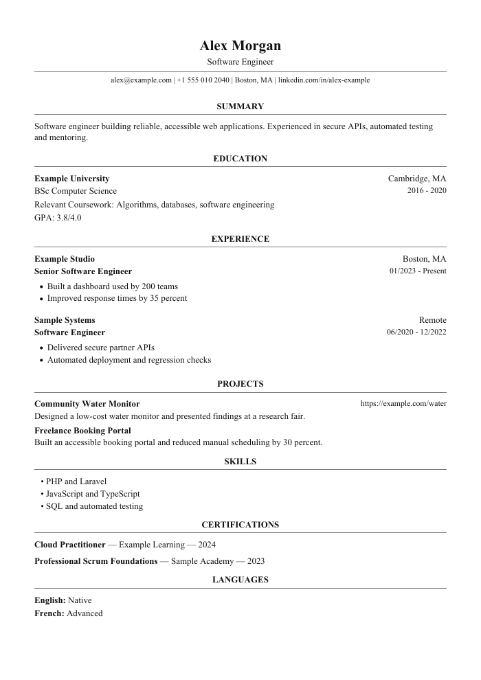 Currículum ATS Harvard